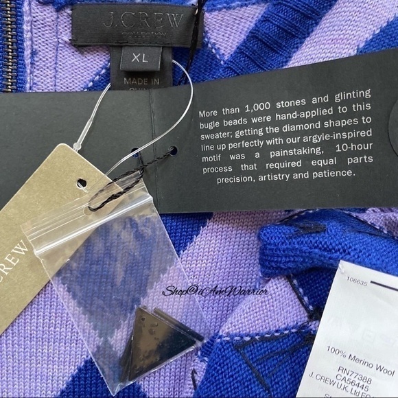 J.Crew Collection NWT embellished argyle short sleeve sweater shop@iamwarrior - Picture 5 of 6
